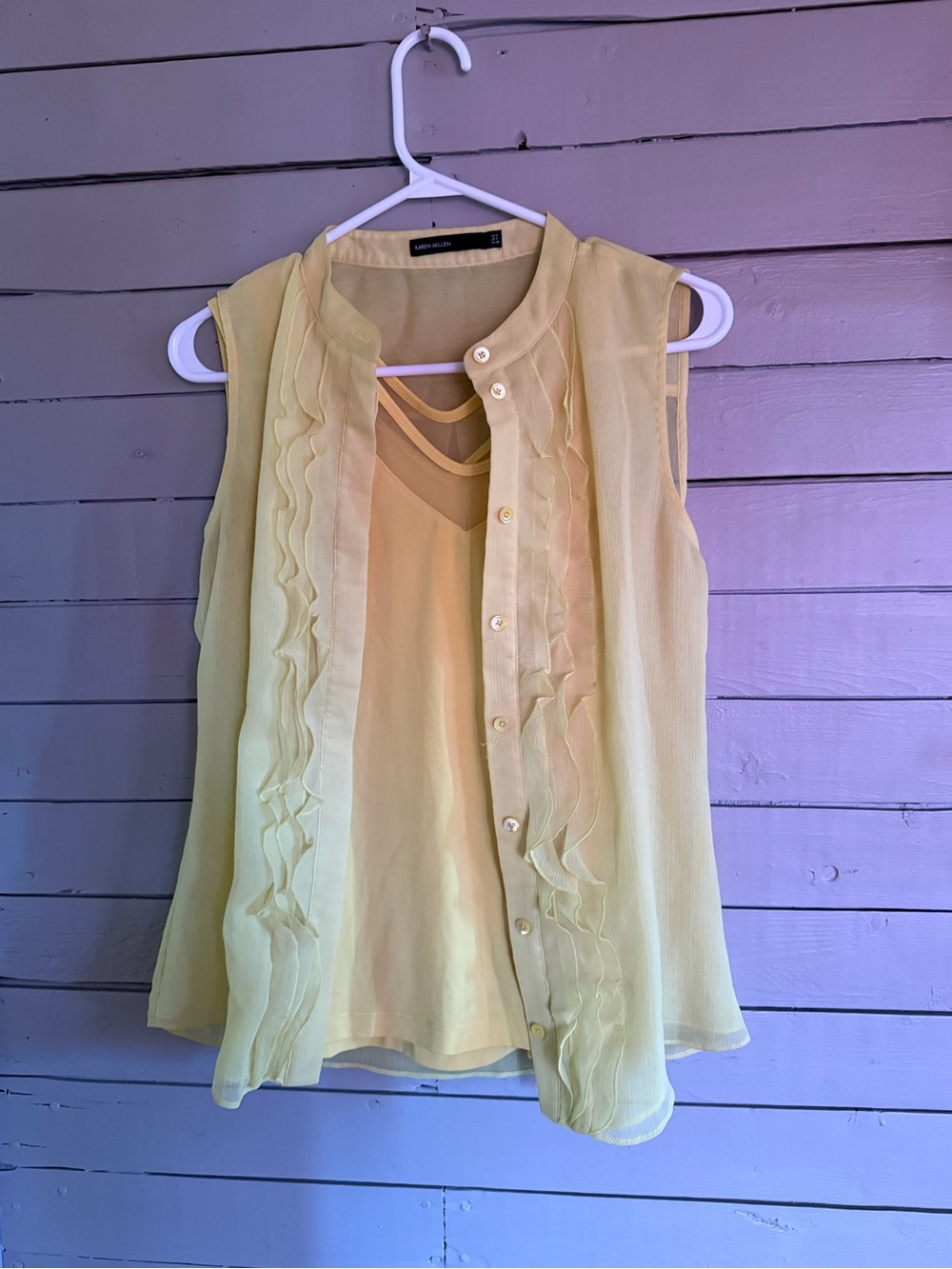 Karen Millen Pale Yellow Sleeveless Ruffle Blouse